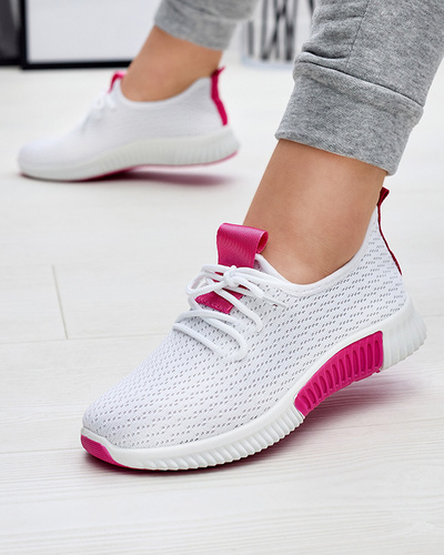 White women's sports shoes with fuchsia inserts Kedeti - Footwear