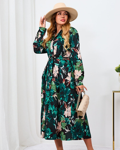 Royalfashion Black and green patterned women's maxi dress