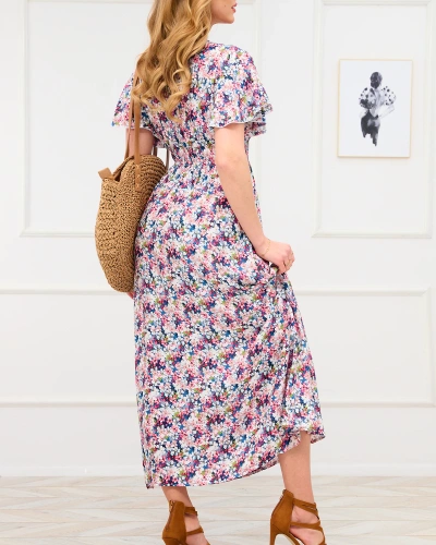 Blue and pink women's floral maxi dress - Clothing