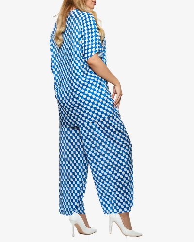 Blue women's pleated patterned set - Clothing