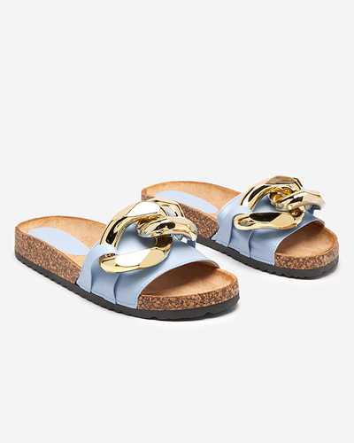 Ladies' blue slippers with decoration at Fixci- Footwear