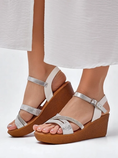 Royalfashion Women's wedge sandals with rhinestones and glitter Eclat