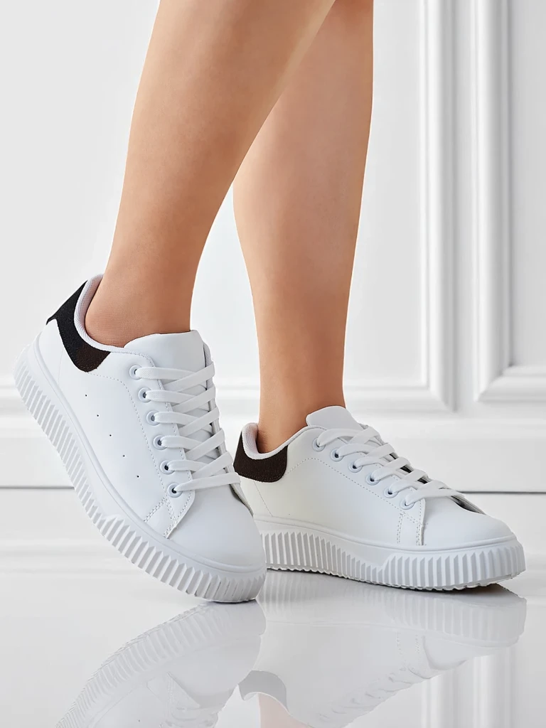 Damskie sneakersy Callista lav platforma ze skóry ekologicznej białe-czarne