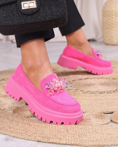 Royalfashion Fuchsia women's moccasins with colorful beads Hetika