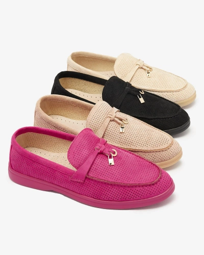 Women's openwork moccasins with gold embellishment in fuchsia Sulewia- Footwear