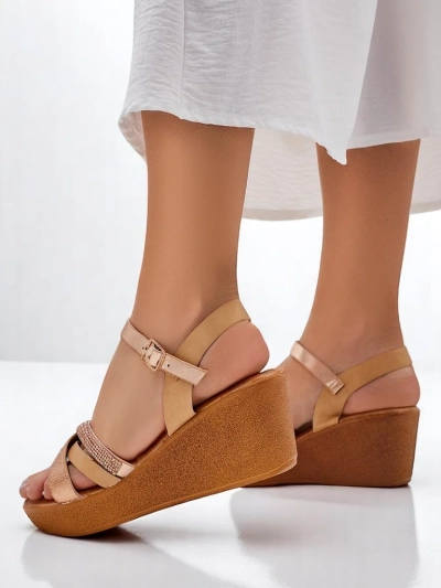 Royalfashion Women's wedge sandals with rhinestones and glitter Glittera