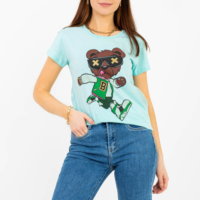 Ladies Mint Printed T-Shirt - Clothing