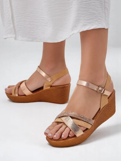 Royalfashion Women's wedge sandals with rhinestones and glitter Glittera