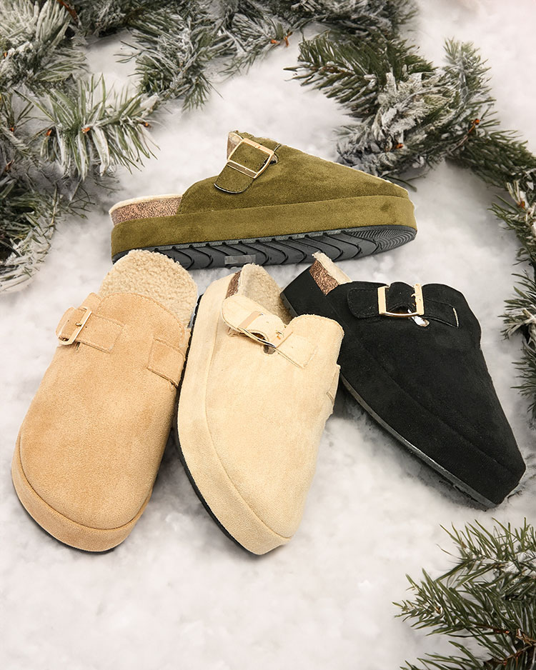 Royalfashion Women's slippers with sheepskin and buckle Kajis