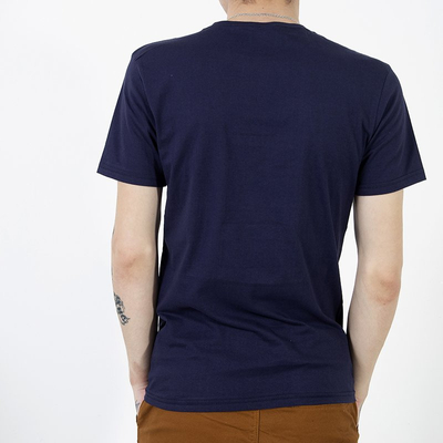 Men's navy blue cotton t-shirt with print - Clothing