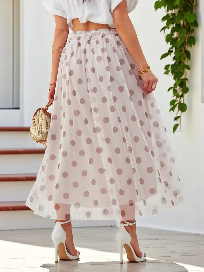 Юбка средней длины из вискозы с тулью в горошек Royalfashion