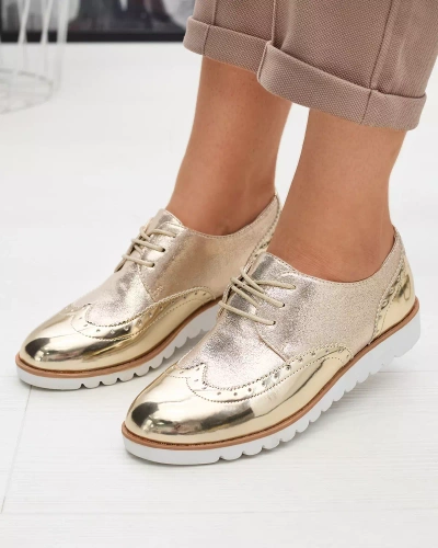 Gold women's shoes with glittery silver retinis inserts - Footwear