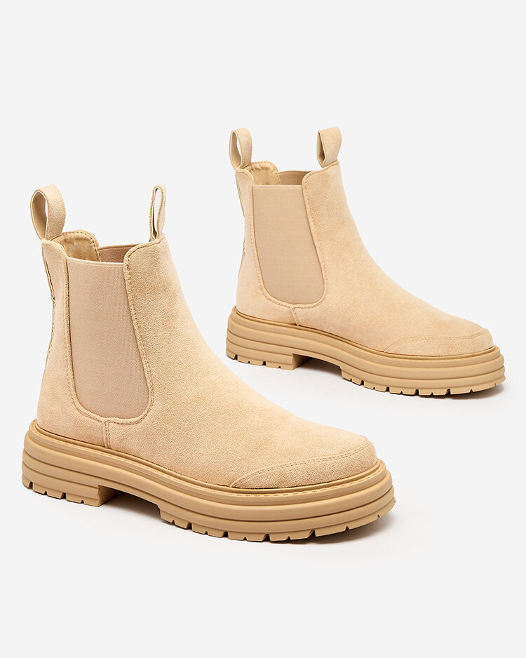 Royalfashion Bēšas krāsas sieviešu zābaki ar dekoratīvu siksniņu Loffdo