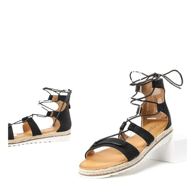 Czarne sandały z wiązaniem wokół kostki Rachela - Obuwie