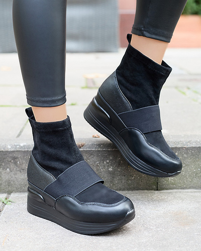 Black women's slip-on boots with embossing Keleda - Footwear