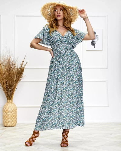 Women's floral midi dress in green - Clothing