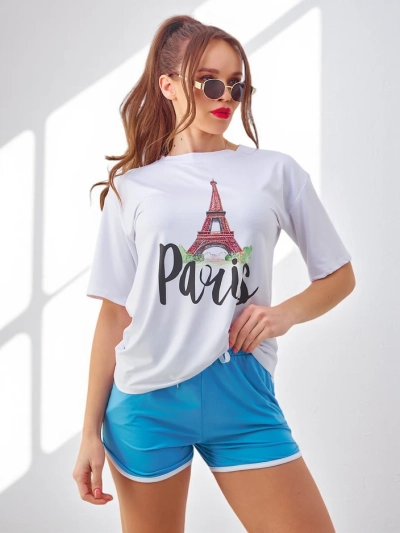 Royalfashion Women's sports set with a t-shirt and shorts Paris