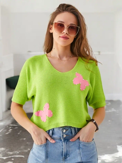 Женский хлопковый короткий свитер Royalfashion с бабочками