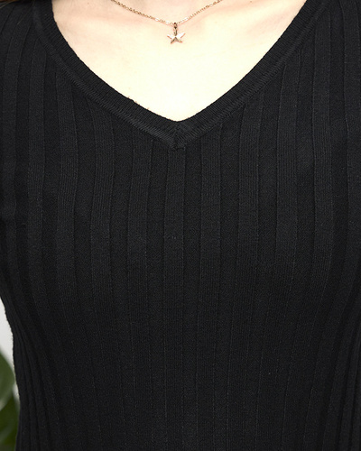 Women's Black Ribbed Sweater - Clothing