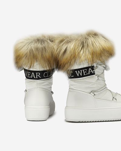 White children's slip-on shoes a'la snow boots with fur Asika - Footwear