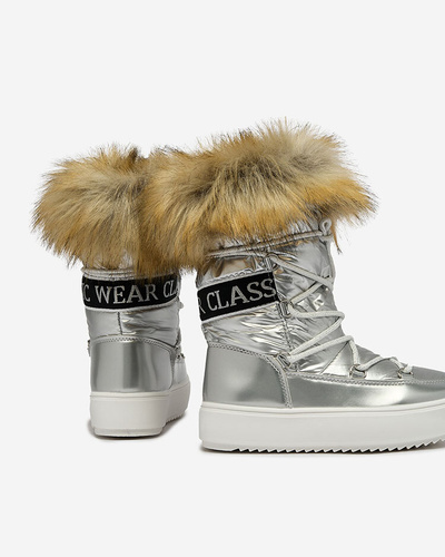 Royalfashion Детские ботинки-слипы a'la snow boots with fur in silver Asika