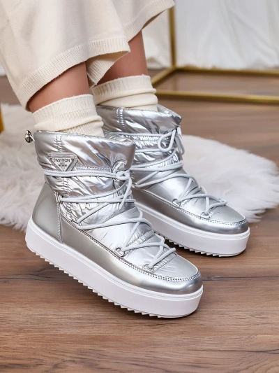 Royalfashion Women's silver Vevnose slip-on boots a'la snow boots