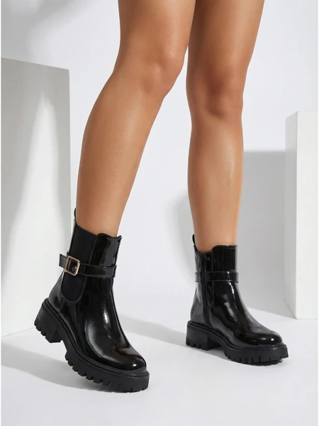 Calivi Women's Patent Faux Leather Ankle Boots