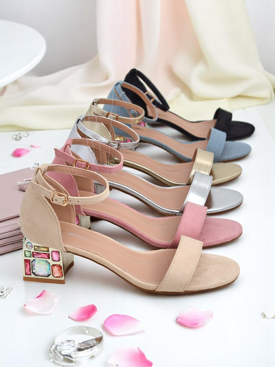 Elektra Aurelia – gold sandals on a block heel with colorful crystals 5.5 cm