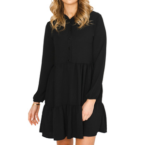 Women's black flared dress with a frill - Clothing