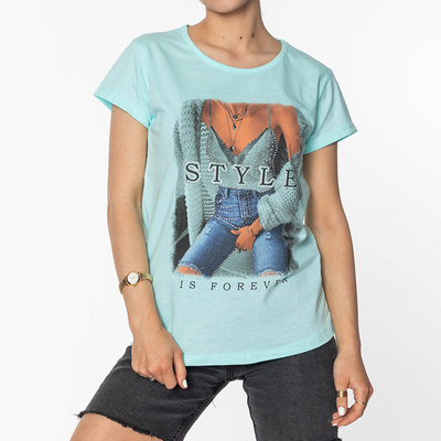 Ladies Mint Printed T-Shirt - Clothing