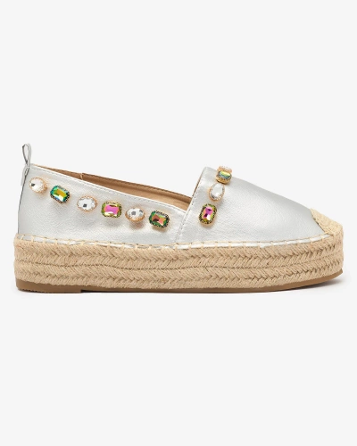 Women's silver espadrilles with crystals Ziennie - Footwear