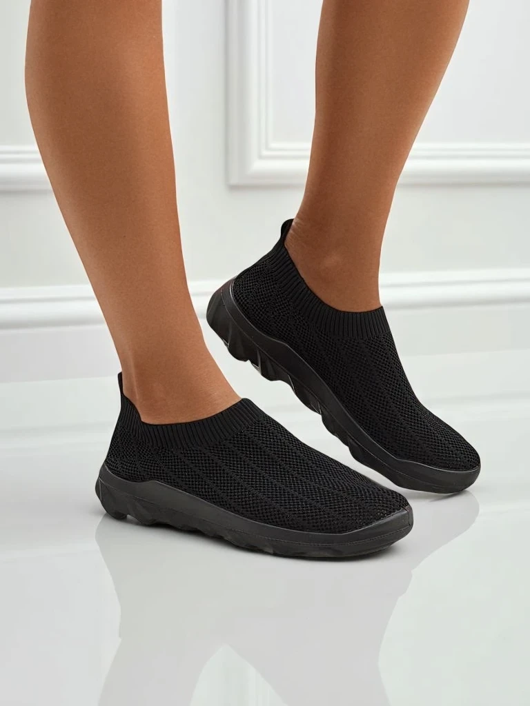 Andromeda Nero Women's Sneakers - black, lightweight textile shoes on a flat sole