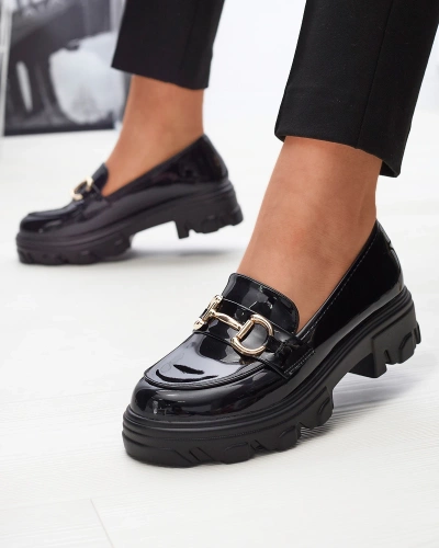 Black lacquered moccasins for women Sannes- Footwear