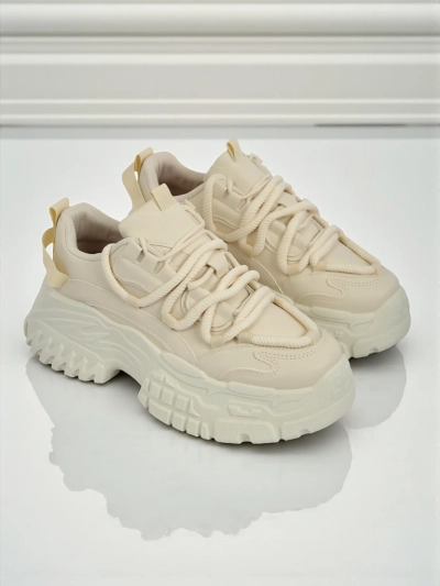 Damskie sneakersy beżowe Athenia z ekoskóry wan platformie 6,5 cm