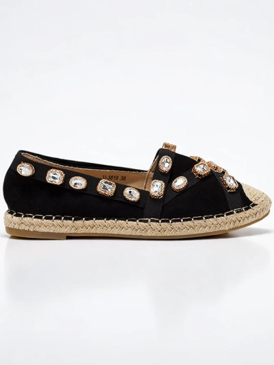 Black women's espadrilles with Wamba crystals - Footwear