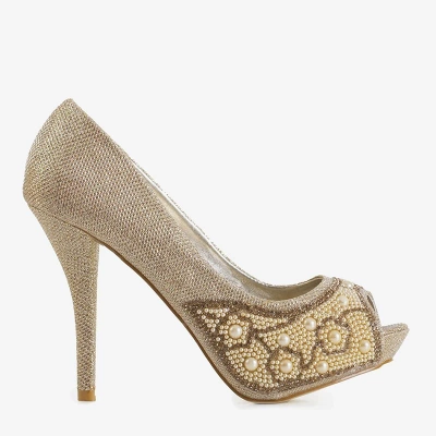 OUTLET Gold shiny pumps on a Prisca stiletto - Footwear