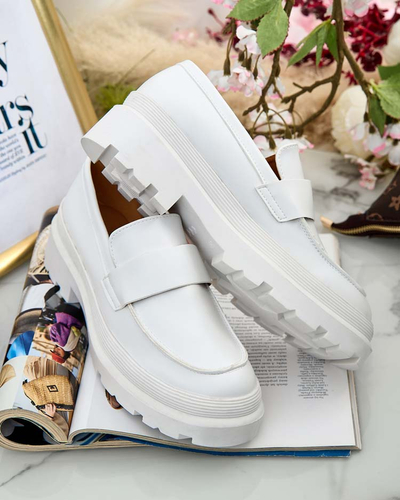 Mokaseno por Lejdi Aura Blanka sur Platformo - Eleganta kaj Komforta, Eko-Leðre