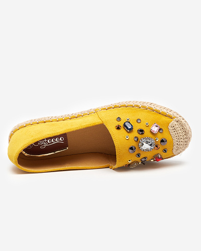 Yellow women's eco-suede espadrilles with cubic zirconias Mediros - Footwear