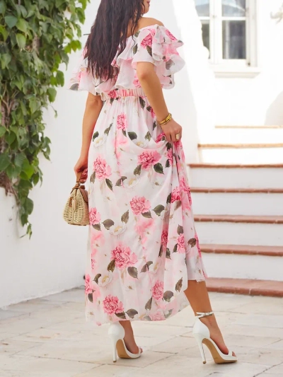 Royalfashion Women's off-the-shoulder dress with short sleeves in a variety of floral patterns