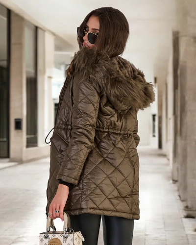 Royalfashion Sieviešu stepēta jaka tumši zaļā krāsā