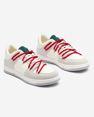 White and gray women's sports sneakers with red laces Olierinc - Footwear