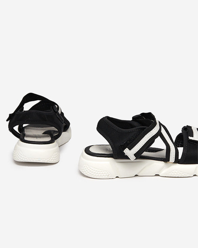 Black and white children's sandals fastened with Velcro Modis - Shoes