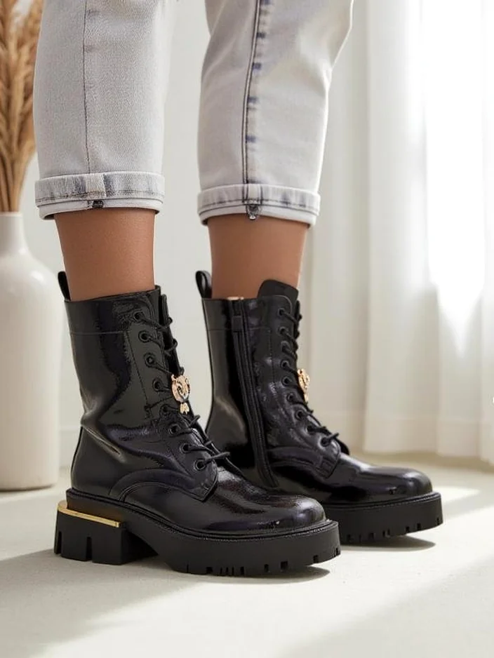 Royalfashion Women's patent leather worker ankle boots Tesiolle