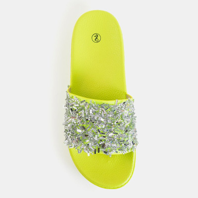 Neon green women's slippers with cubic zirconias Onesti - Footwear