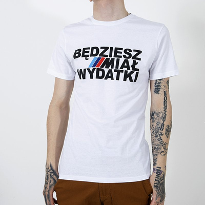 Men's white cotton t-shirt with print - Clothing