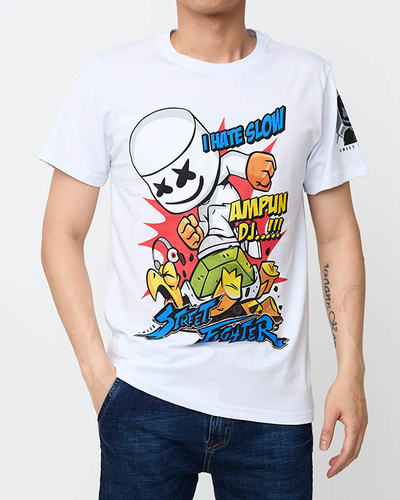 Men's white printed T-shirt - Clothing