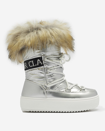 Серебристые детские ботинки-слипоны a'la snow boots with fur Asika - Обувь