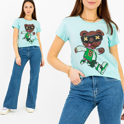 Ladies Mint Printed T-Shirt - Clothing