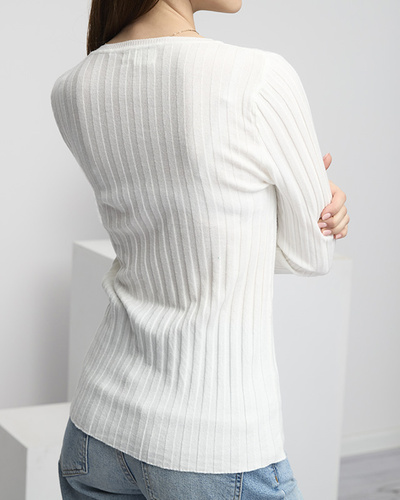 Women's White Ribbed Sweater - Clothing