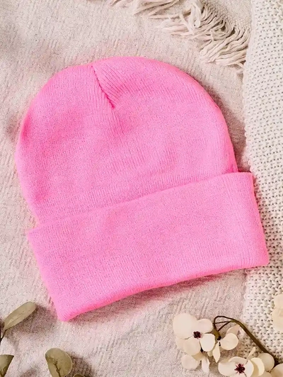 Pink women's double-layer beanie hat - Accessories